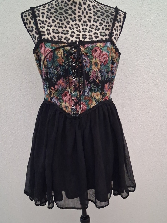 Cider Dresses & Skirts - Cider Floral Tapestry Corset Mini Dress in Black